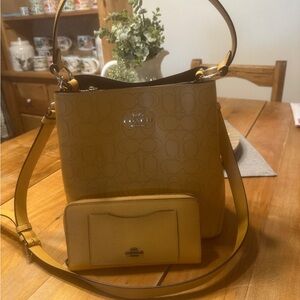 Coach Mustard Yellow Shoulder Bag and Wallet Set